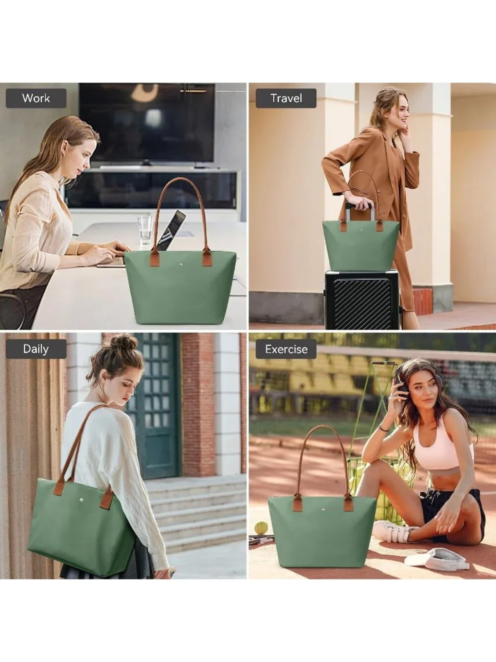 👜Women's Green Nylon Tote Bag Large Capacity Shoulder Hobo Handbag With Zipper